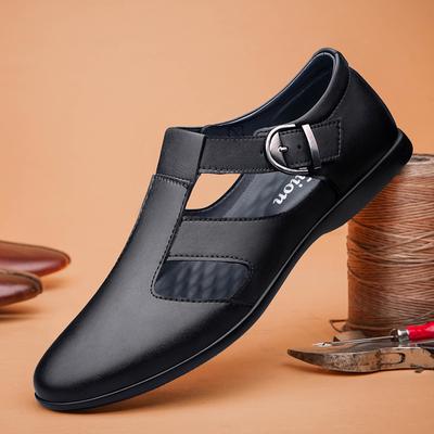 Fashion Summer Brand Hollow Out Business Leather Shoes Men Sandals High Quality Leather Casual Shoes Soft Sole Comfortable Beach Sandals