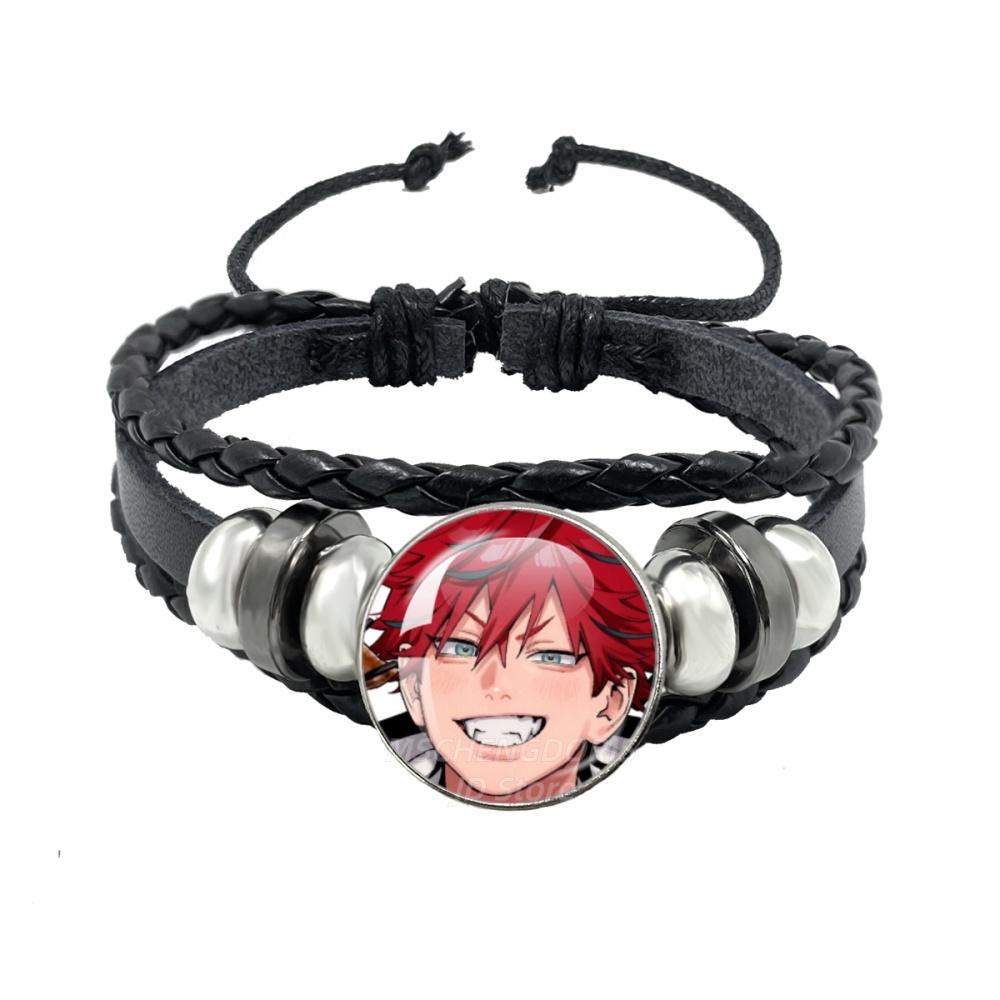 Manga Gokurakugai Cartoon Character Glass Cabochon Black Leather Bangle Bracelet Jewelry Charm Fans Gift MS013