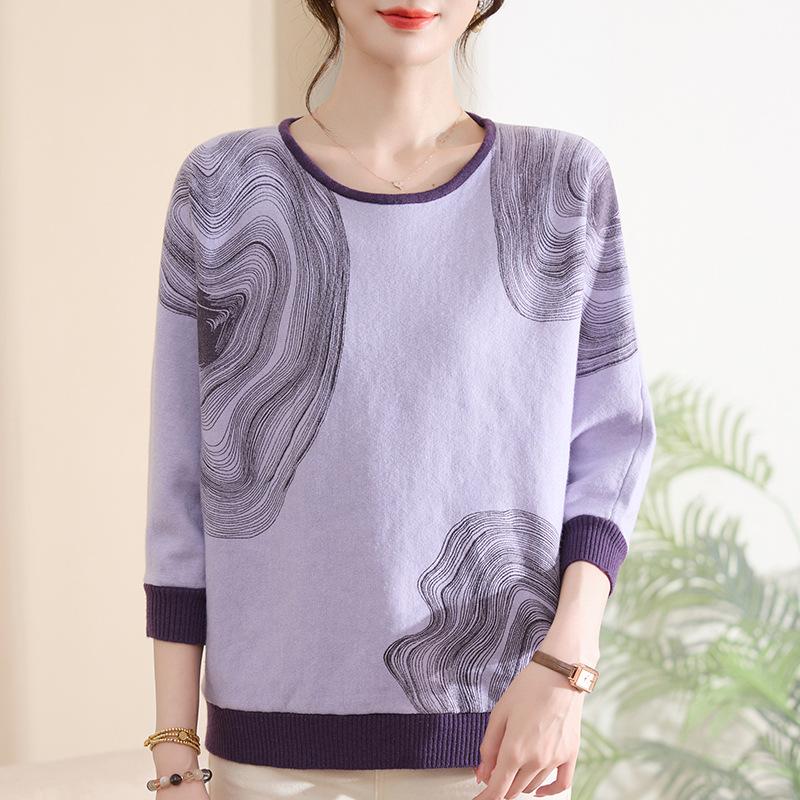 

New Summer Arrival: Women s Knitted Sweater - Stylish Round Neck, Three-Quarter Sleeve, Ideal for Middle-Aged & Elderly for Spring/Summer. 3XL (Recommended 120-130 jin)