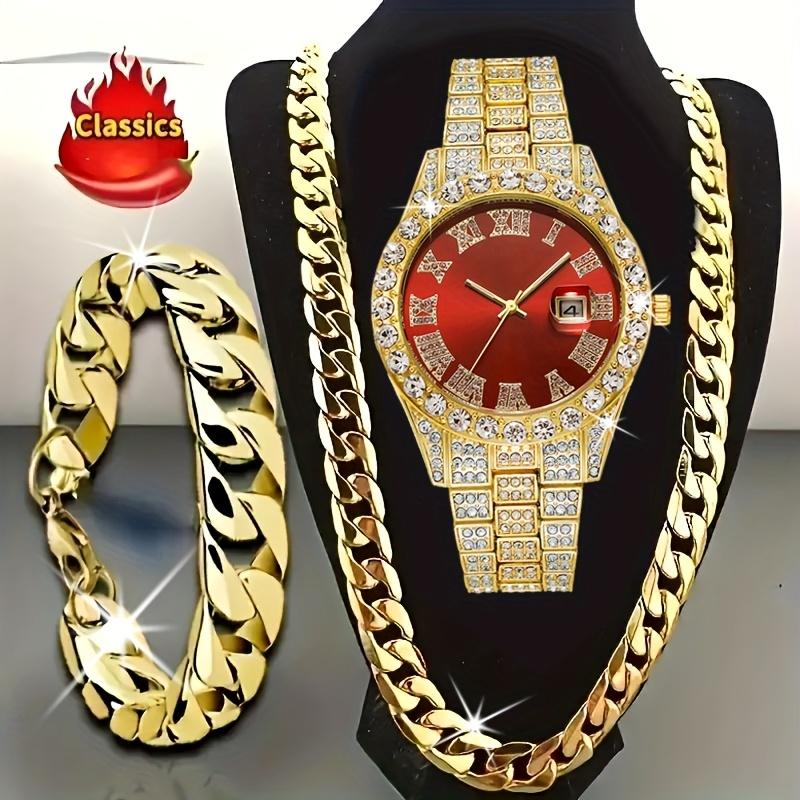 Zestaw Zegarków Sportowych 3 szt. Męski Zestaw Zegarków Kwarcowych Męska Bransoleta Męski Naszyjnik Zestaw Bransoletek ze Stali Nierdzewnej Casualowy Zegarek dla Mężczyzn