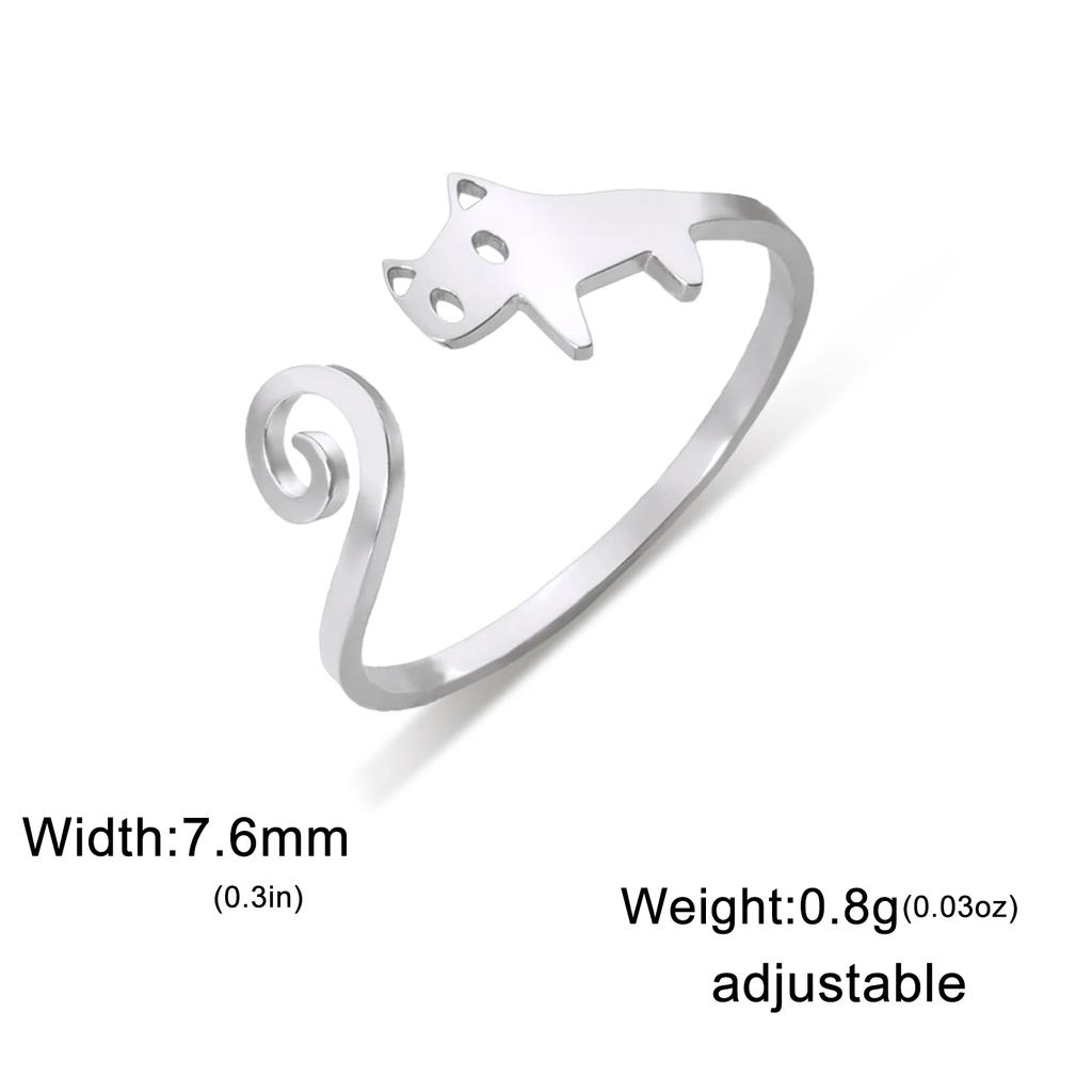 Cute Cat Open Ring for Women Stainless Steel Kitten Adjustable Rings Animal Jewelry Birthday Gift
