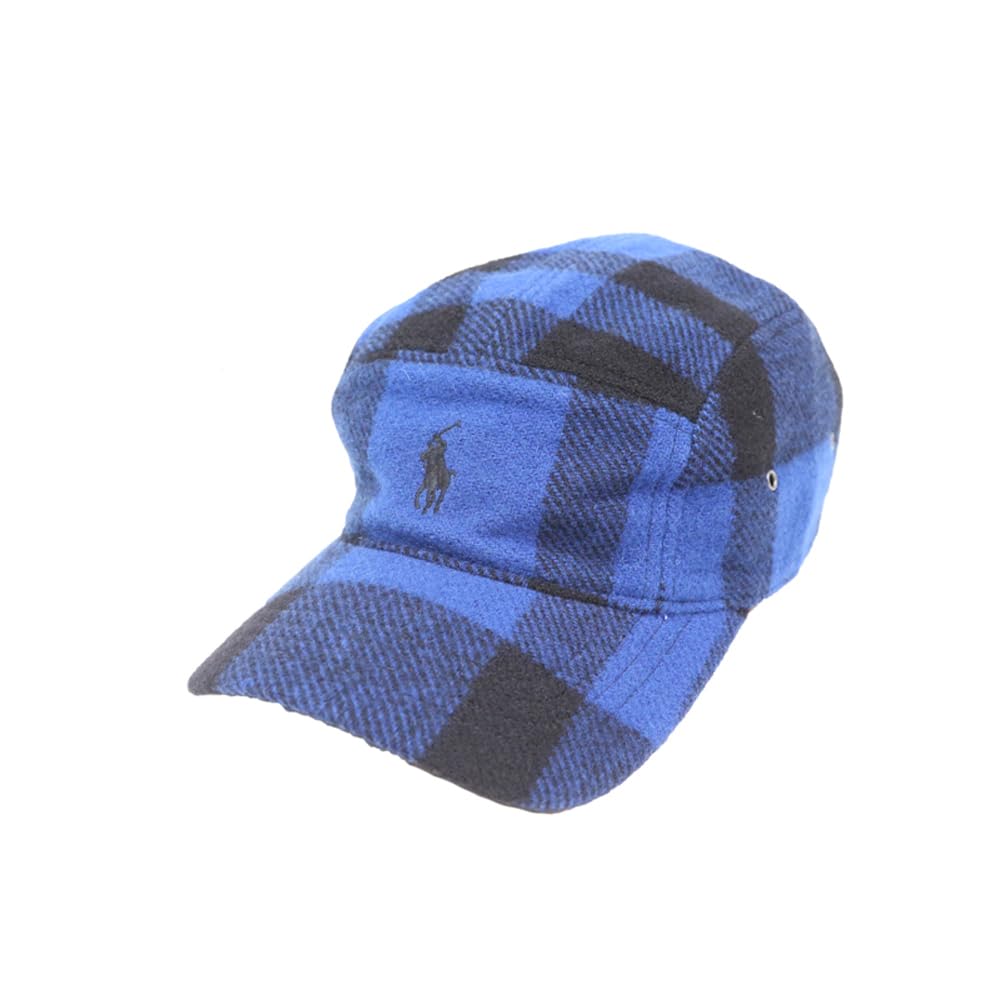 (Polo Ralph Lauren) Men's and Women's Wool Check 5 Panel Cap with One Point Signature Pony Hat 01080056-BLUE [Used]