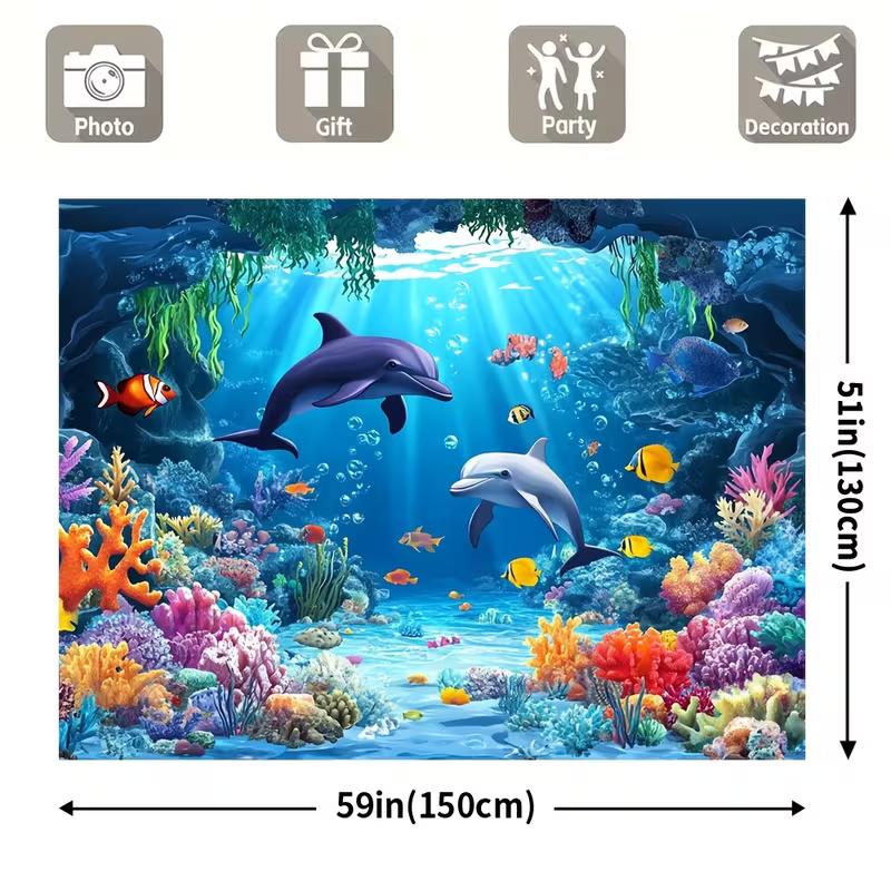 Underwater Dolphin Tapestry Colorful Coral & Fish Bedroom Decor