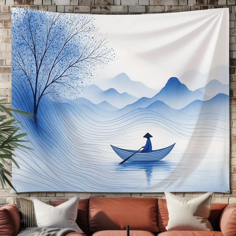 Blue boat tapestry 75x100 чёрный