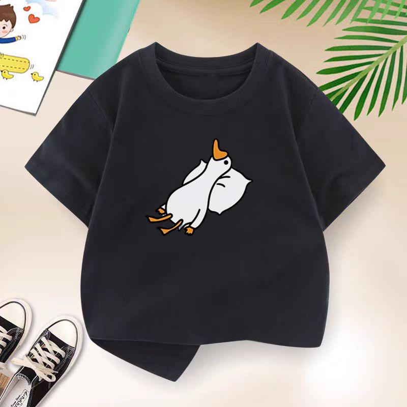 New Y2K Tops Lazy Duck Graphic Print Baby Boys T-shirt Black Cotton Kids Tops Tee Summer Casual Cartoon T Shirt 2-14 Years