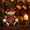 Plush Candy Storage Box Christmas Snack Bag, Clear Heart Window Doll with Back Zipper, Holiday Cookie Gift Soft Knitted Ornament Holder, Decorative