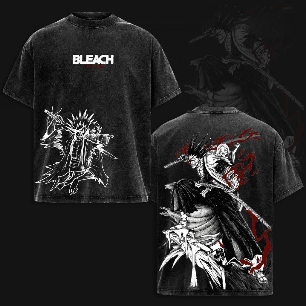 Zaraki Kenpachi BLEACH Anime T-shirt For Men's Clothing Manga Y2k Washed Oversized T Shirt High Quality Cotton Casual Tees Tops
