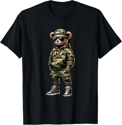 Camouflage Hip Hop Teddybär Cool Rapper Streetwear Grafik T-Shirt Unisex T-Shirt