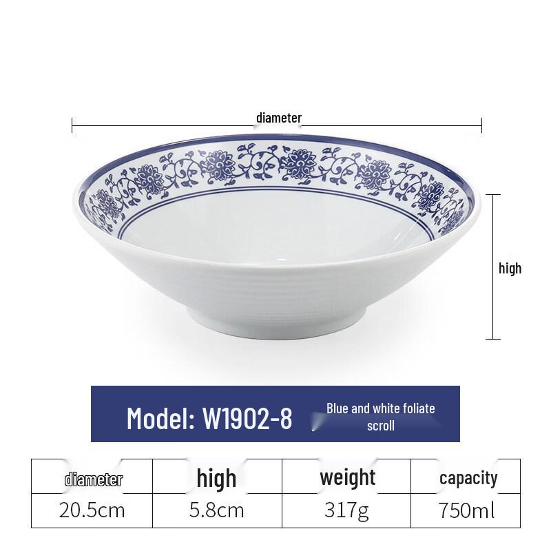 Меламиновая сине-белая миска для рамена Yipan