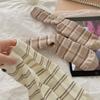 Retro Striped Socks for Women In Autumn and Winter, Slightly Pressed for Slimming, Long Thigh-high Socks, Button-pile Socks, Cotton Socks