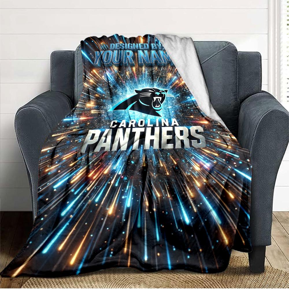Name Custom Carolina Panthers Logo Print Flannel Blanket High Quality Warm Comfortable Cover for All Seasons Perfect for Gifts Home Decor