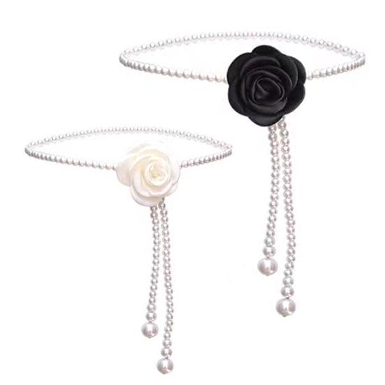 Women Waist Chain Camellia Decor Faux Pearl Single Layer Adjustable Size Waist Belt Various Outfit Accessories