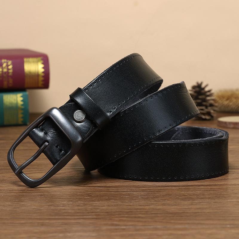 

Retro Handmade Pleated Korean Version Personalized Belt Men S Genuine Leather Pin Buckle First Layer Cowhide Trend Fashion Cowhide Belt 125cm