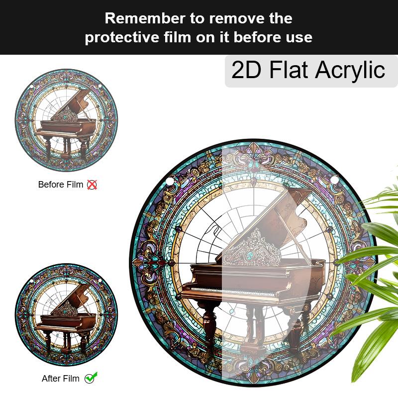 Acrylic Ornate Grand Piano Suncatcher, Stained Glass Effect Window Hanging Ornament for Music Lover Gifts