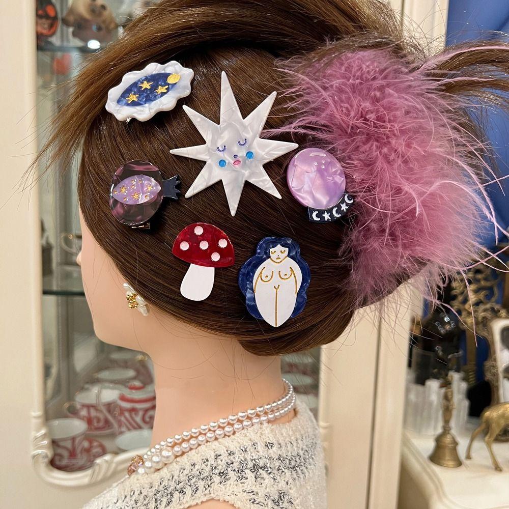 

Fairy Tale Hairpins Moon Barrettes Korean Duckbill Clips Women Hairpins Mushroom Acetate Hair Clips