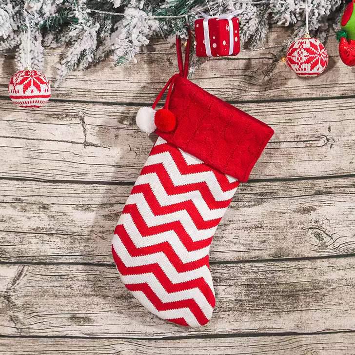 Knitted Wool Christmas Stocking - Tree Ornaments & Gift Bags for Children's Holiday Gifts & Candy