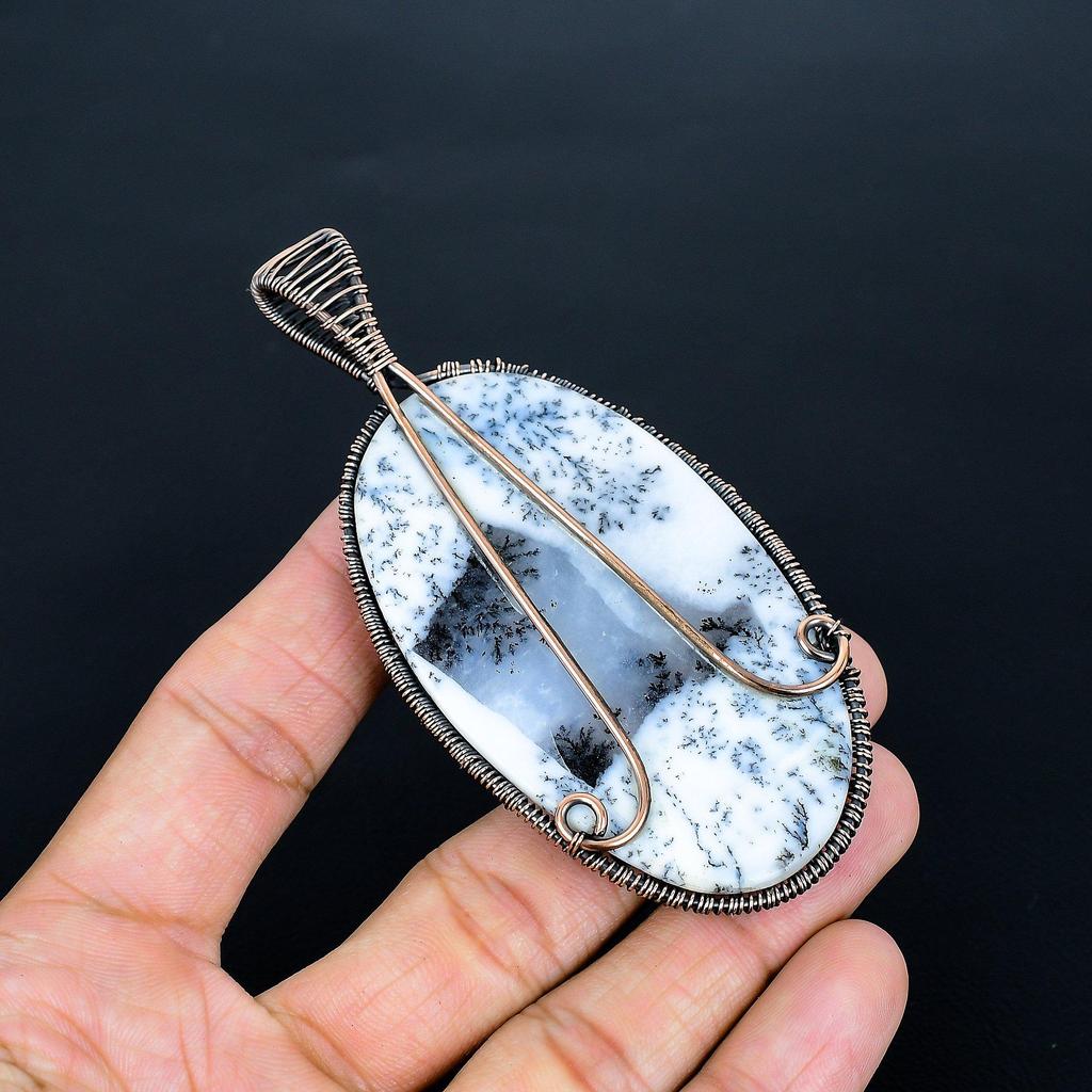 Tree Of Life Dednrite Opal Pendant, Handmade Gemstone 999 Copper Wire Wrap Pendant Antique Jewelry, For Gift Copper Jewelry