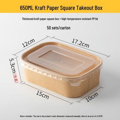 Einweg Quadratischer Lebensmittelbehälter aus Kraftpapier mit PP-Deckel, 650ml