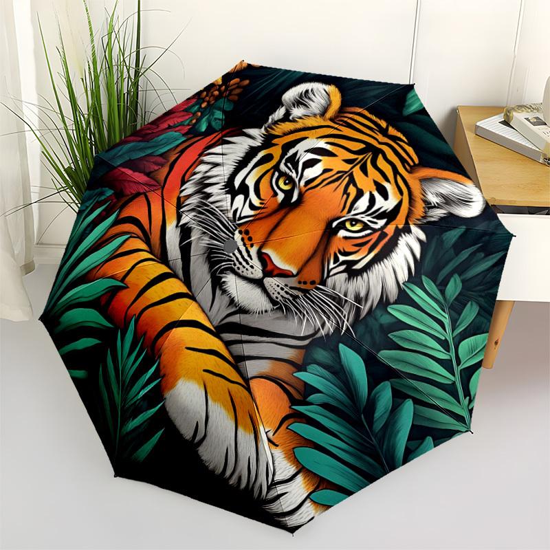 

1pc Tiger Print Automatic Open/Close Umbrella - Portable Collapsible Umbrella with 8-Rib Stability, Fashion Lovers yy251017183