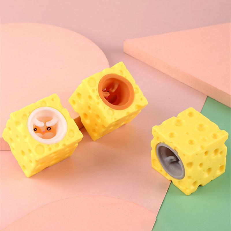 Pop Up Funny Mouse And Cheese Block Squeeze Anti Stress Toy Hide And Seek Figures Stress Relief Toys For Kids Adult