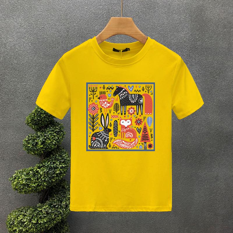 2023 Hot Korea Style Luxury Brand Tshirt 100%Cotton Hand Painted Zoo Printed Tees Summer Harajuku Women Short Sleeve T-shirt