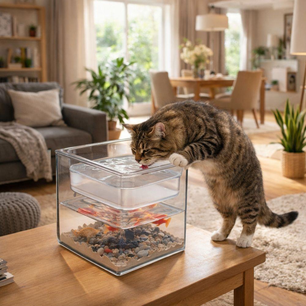 Creative Transparent Double-layer Fish Tank Plastic Cube Cat Drinking Bowls Shatterproof Goldfish Tanks Gift