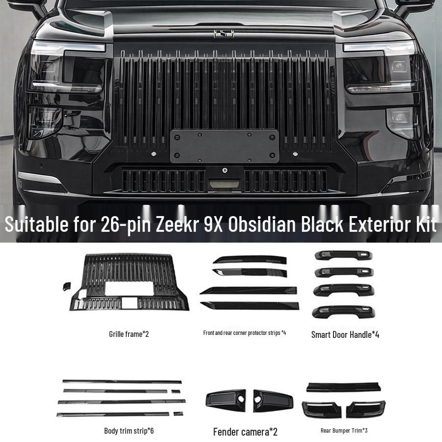 Zeekr 9X Obsidian Black Trim Kit: Blackened Grille & Front Face Decorative Parts