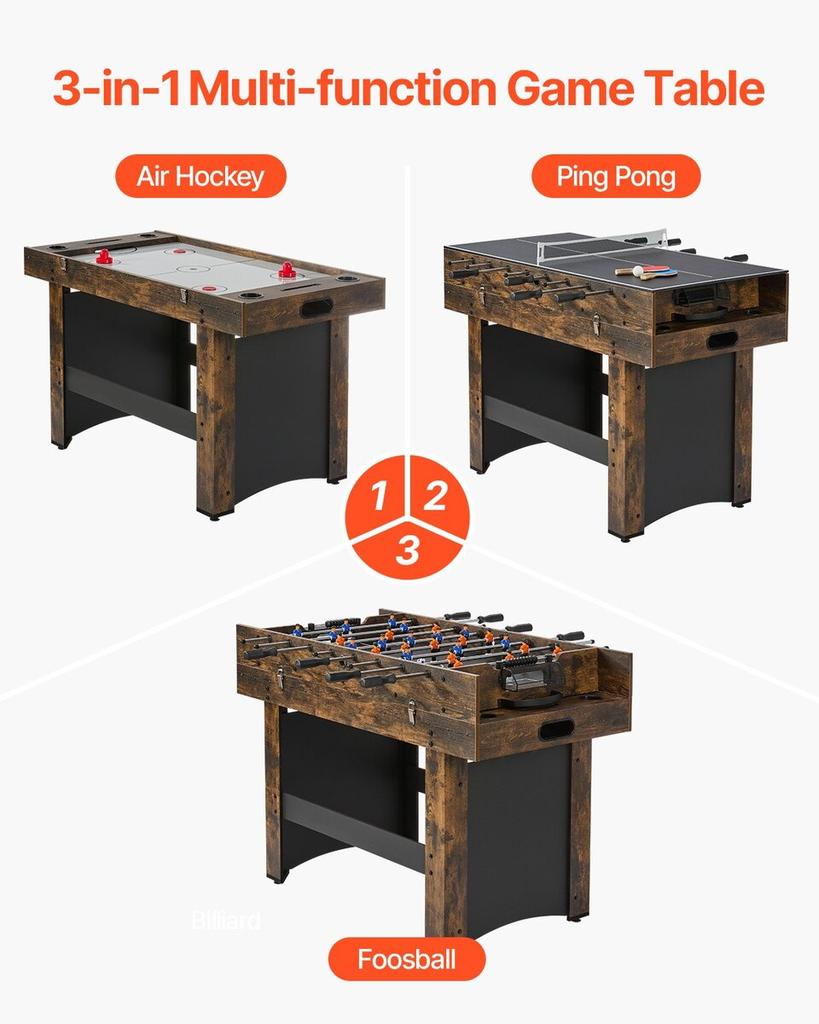 137.1cm Air Hockey Table 3-in-1 Air Powered Combo Table Foosball Ping Pong