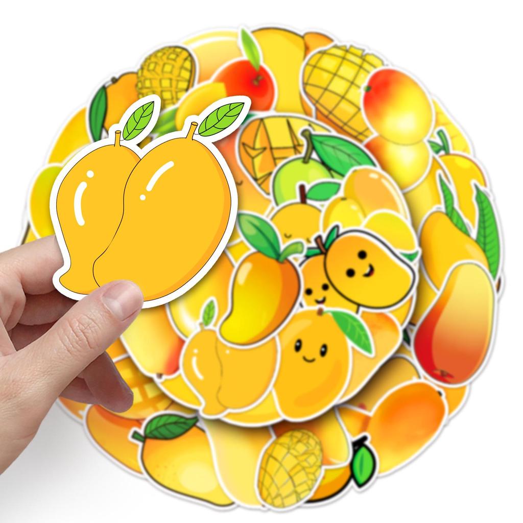 50-Piece Waterproof Mango Cartoon Fruit Stickers for DIY Laptop and Journal Decoration