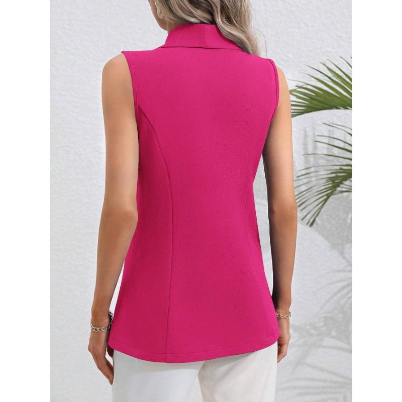 VEZFAA Mode Femme Décontracté Couleur Unie Imprimé Automne Hiver Sans Manches Col POLO Vestes & Manteaux