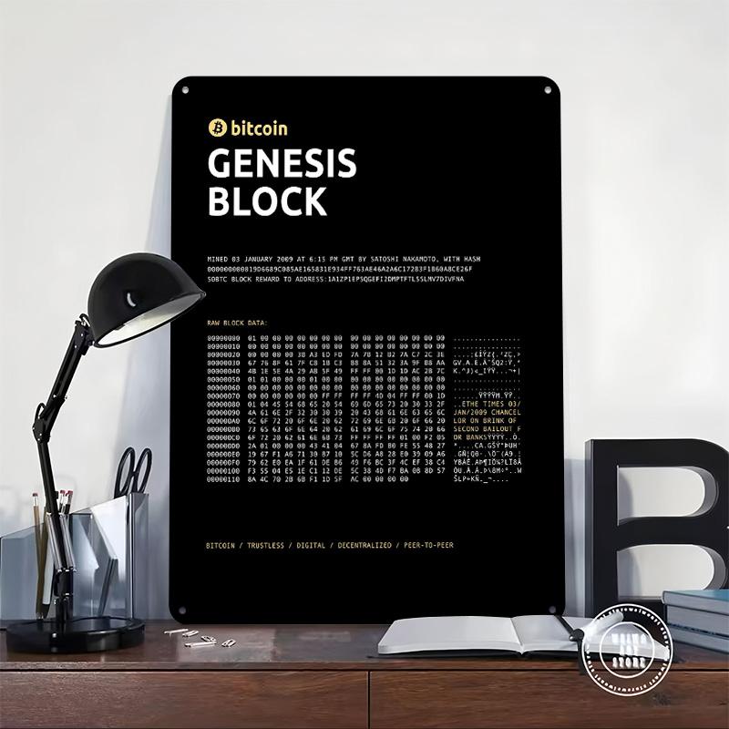 Bitcoin Genesis Block Metal Poster Metal Signs Wall Art Decoration Bedroom Decorations Custom Tin Sign for Home Decoration Retro