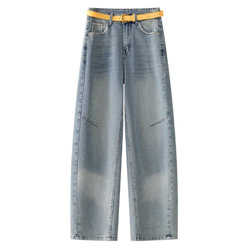 

Женские джинсы светло-голубого цвета с высокой посадкой, облегающие, прямого кроя - стиль весна/осень 2025, свободные широкие брюки-бананы 3XL синий