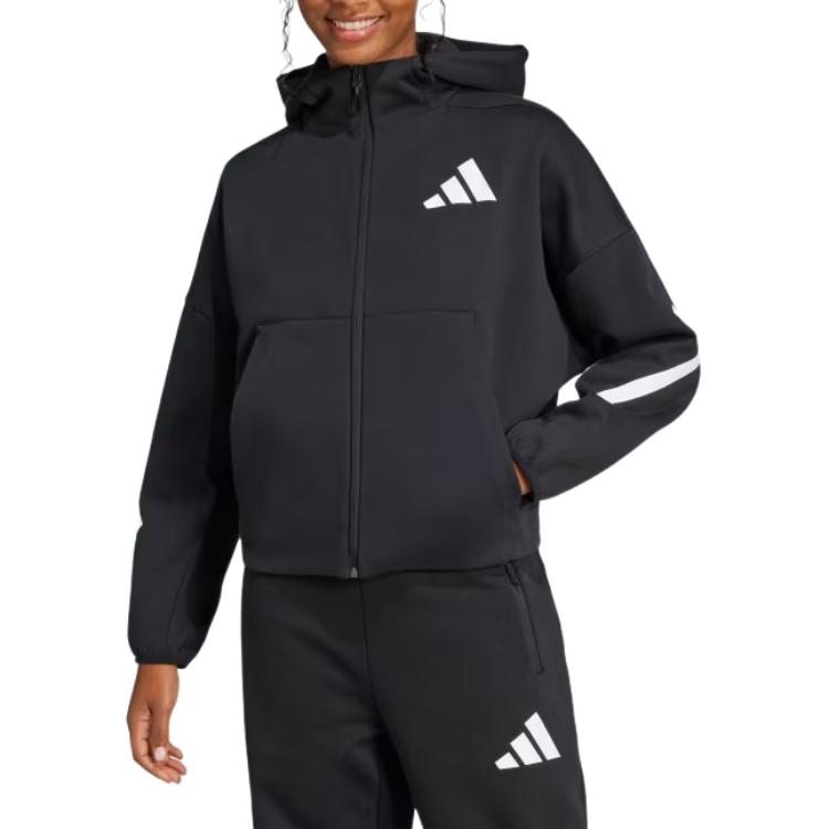 Adidas Z.N.E. Full-Zip Hoodie Black/White Women Streetwear JC5392