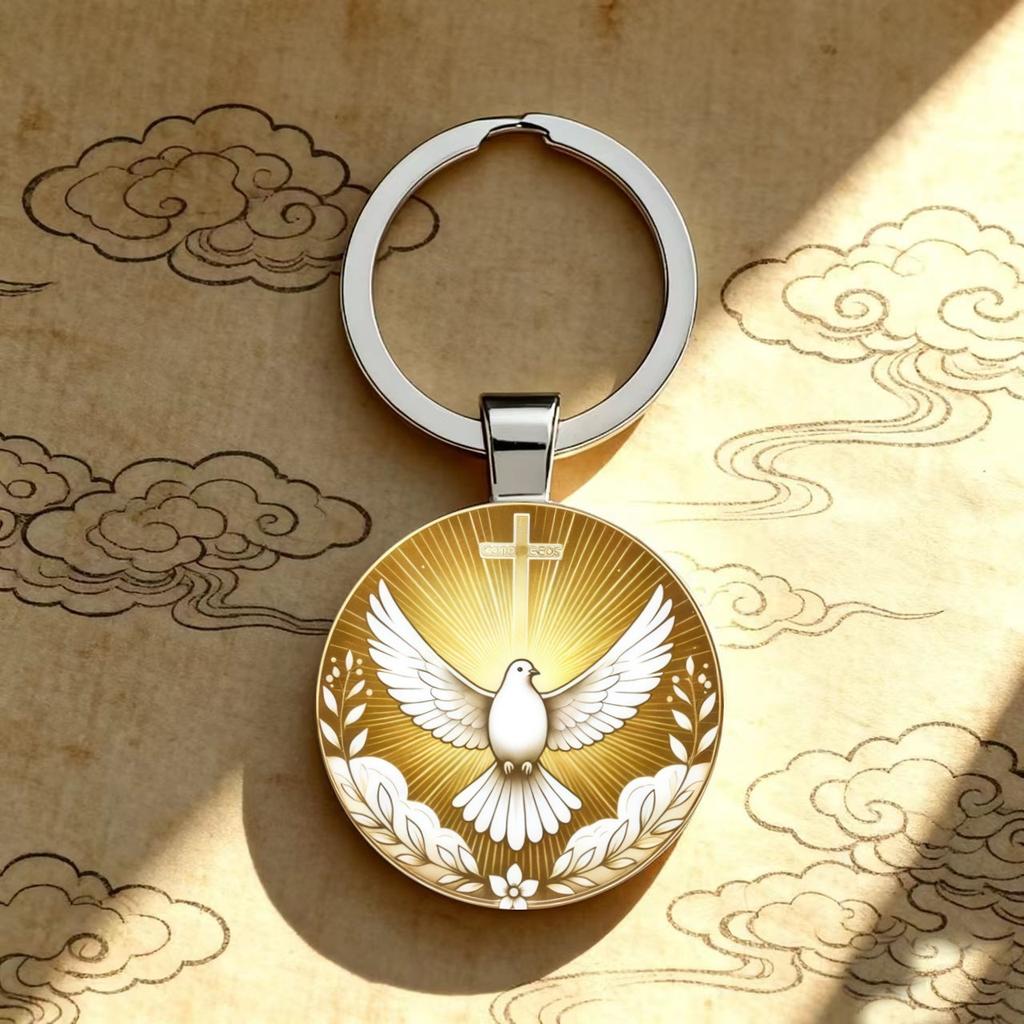 1 Stück Goldtaube und Kreuz Design - Ideal für Schlüsselanhänger, Taschen, Autoteile, Heimdekoration