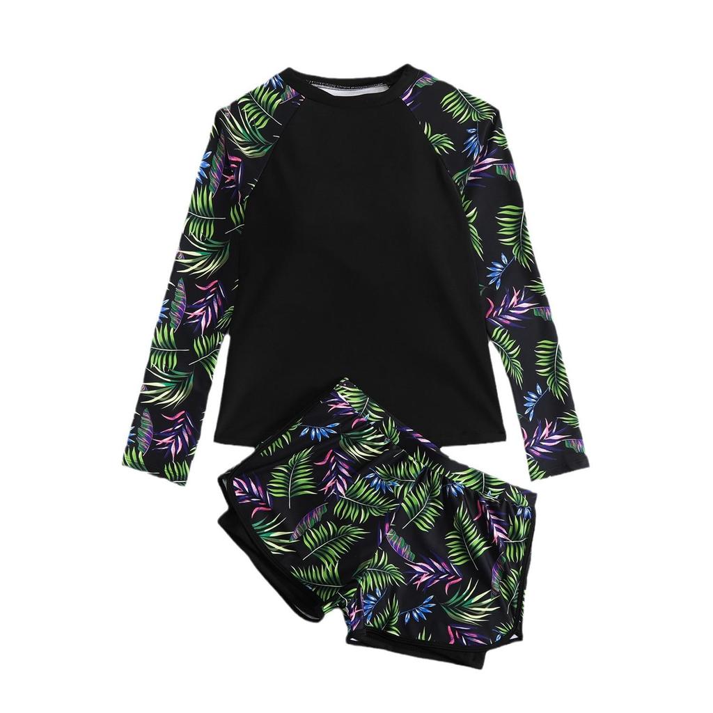 Langxin 2025 Γυναικείο Σέξι Μαγιό με Σχέδιο, Μακρύ Μανίκι, Σκίσιμο