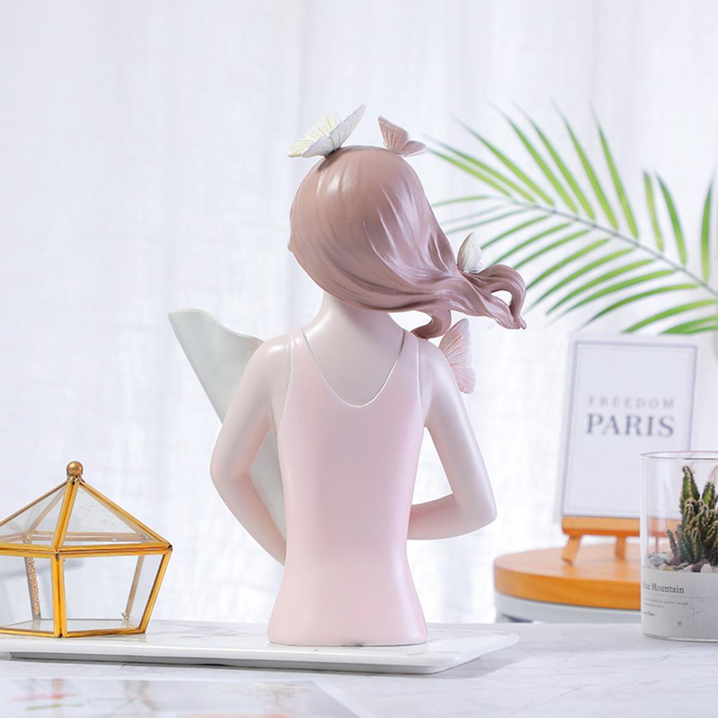Girl Sculpture Vase Handmade Resin Girl Statue Flower Vase for Home Office Table Decoration Orange Gold