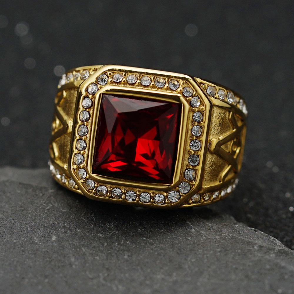 Stainless Steel Ring Vintage Gold Color Rhinestone Male Hiphop Rock Man Women Retro Free Mason Freemasonry Masonic Jewelry