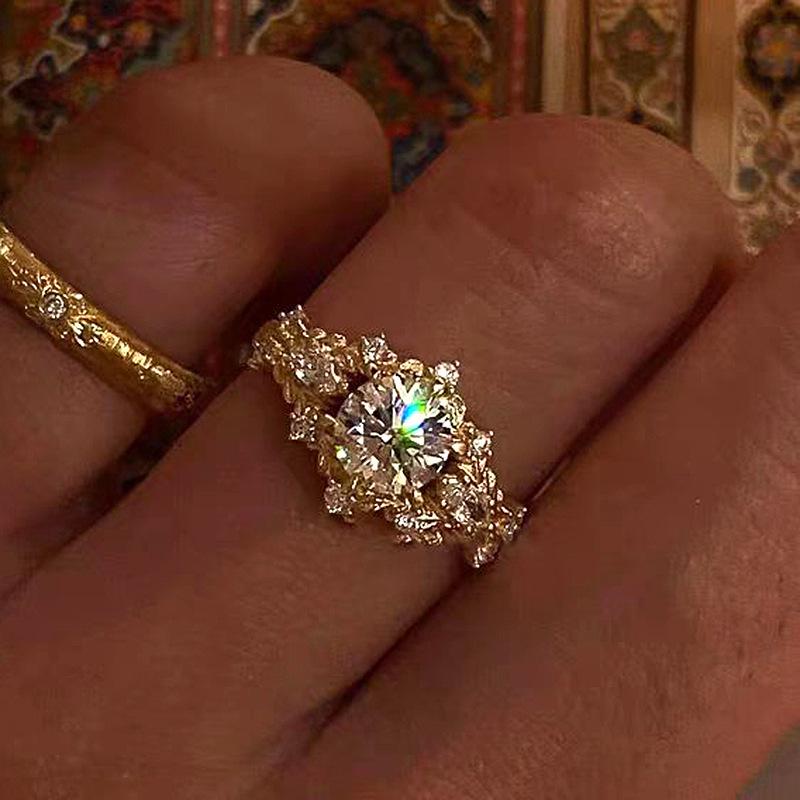 Xiaohongshu Bestseller Vintage Pigeon Egg Diamond Ring - Women s Retro Courtly Style Adjustable Open Size