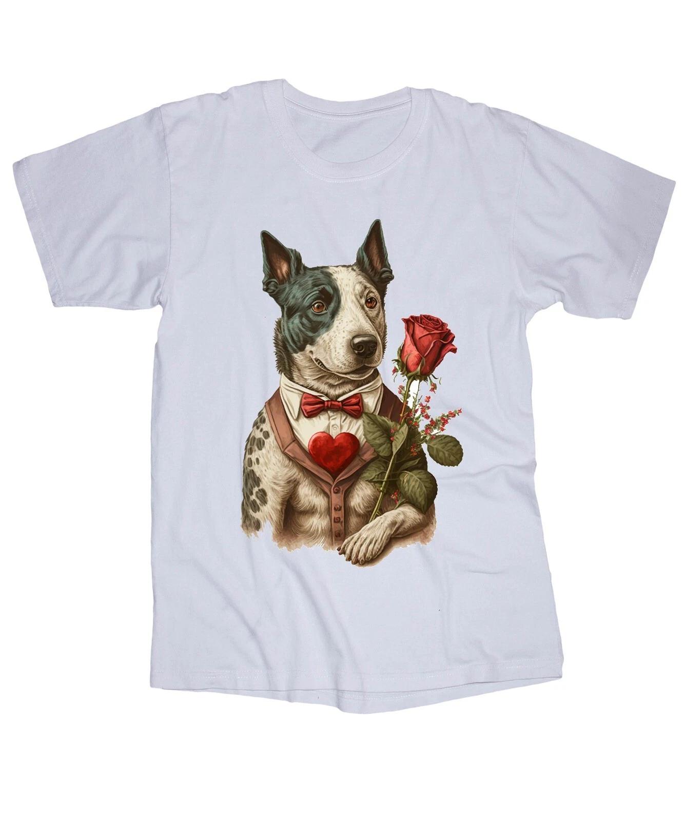 

Vintage Dog Lover White T-shirt Heart Love Roses Valentines Best friends L