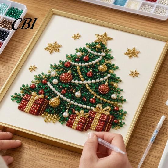 Holiday DIY Projects for Family Christmas Faux Pearl Painting Art Kit with Frame, Santa Stress Relief Crafting Activities Beads Craft Adults Beginner,
