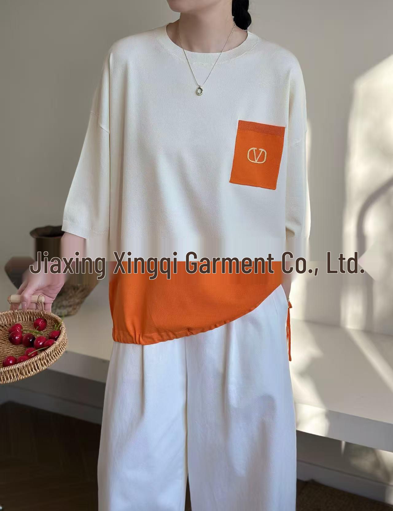 

European Style Oversized Loose Round Neck T-shirt with Pocket Embroidery - Versatile Women s Fashion One Size кремовый/белый