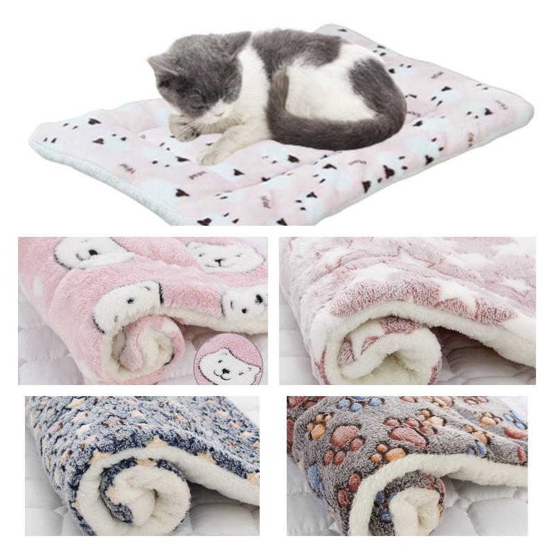 Blanket Warm Pet Pad Beds Cartoon Pattern Antislip Cats Dogs House Lamb Fleece