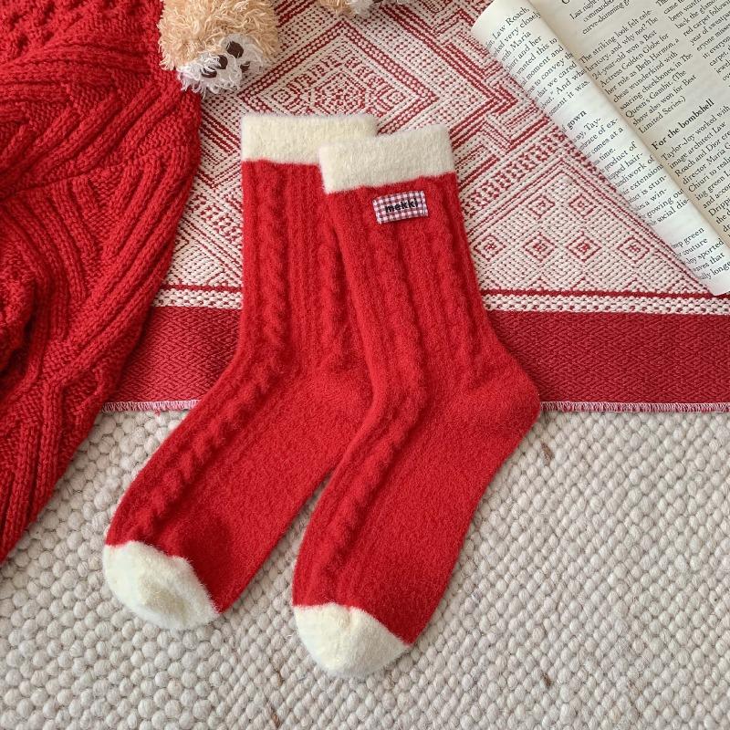Christmas Stocking Children's Thick and Warm Winter and Autumn Plush Socks New Year Red Socks Sleep-in Tights
