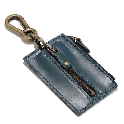 [NARU] Echte Tochigi Leder Mittiger Reißverschluss Schlüsselmäppchen für Damen und Herren, 4-reihiges Münzfach, Karabiner, Stilvoll, Beliebte Marke, Hergestellt in Japan (Marine)