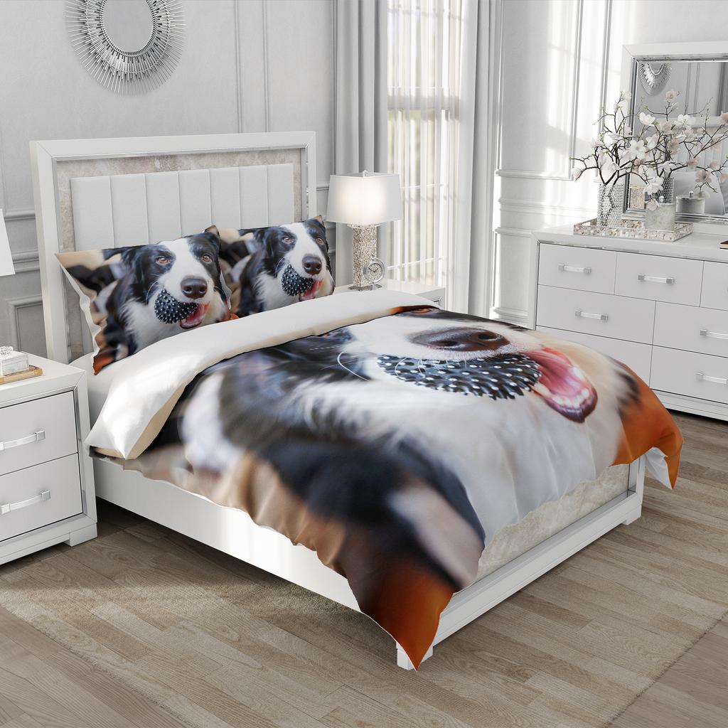 Border collie Bedding Set for Kids Boys, Cute Dog Cat Printed Duvet Cover Set, Twin/Full/Queen/King Bed Linen 200x200 140x200