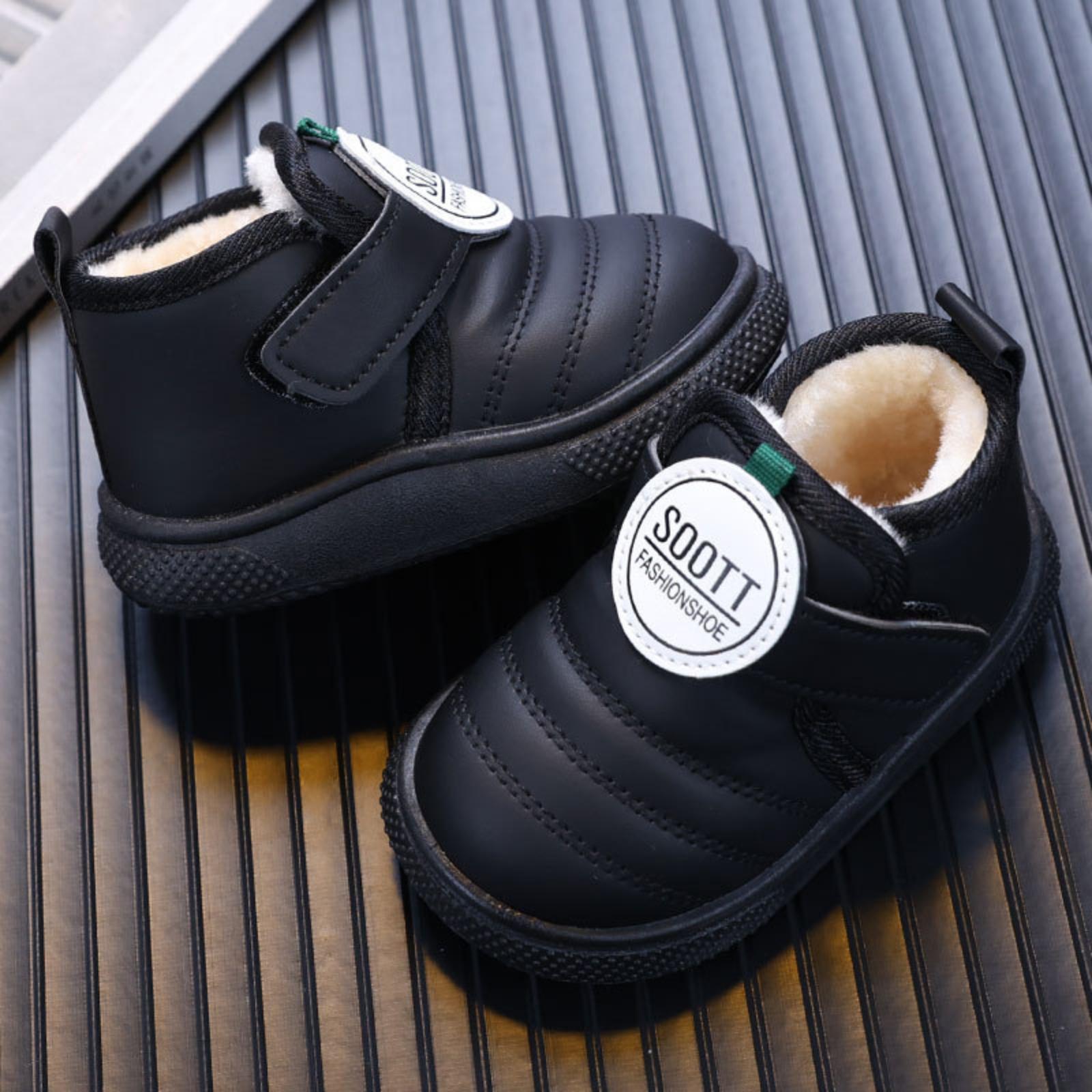 

Boys Winter Fleece-Lined Thermal Children s Thickened Leather Upper Short Boots Baby Walking Shoes - Snow Boots 23 чорний