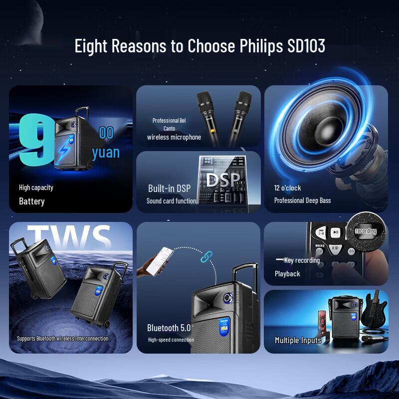 Philips SD103 12-inch Portable Outdoor Bluetooth Karaoke Speaker (CN Version)