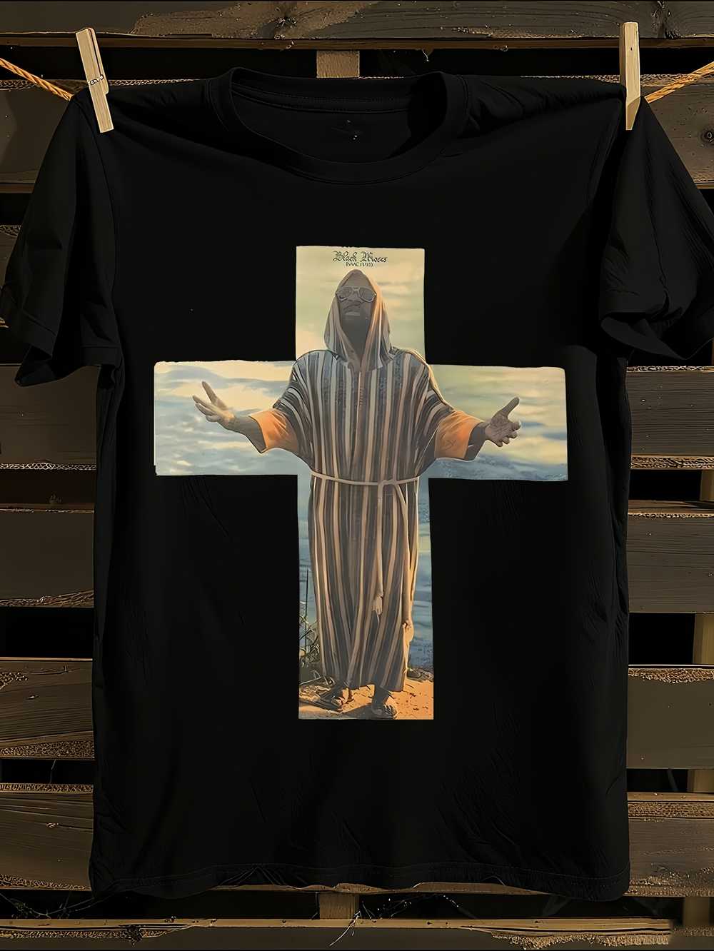 

Jesus Isaac Hayes Black & White Iconic Music T-Shirt Mens Tshirt Womens Tshirts with Letters Print Short Sleeves T-Shirt Casual Street Tee Shirt Top XL