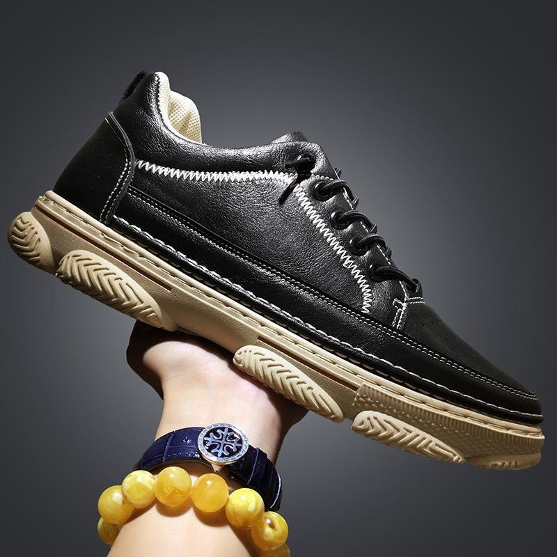 

Модная микрофибровая ручная пошивочная обувь для мужчин, кроссовки, рабочая обувь для улицы, мужская кожаная повседневная обувь с рантом, весенняя парусиновая обувь 44 чёрный