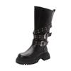 Wide tube thick sole belt buckle boots women's 2025 new punk British style thick heel thin heightening knight boots tall tube
